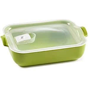 ESPRIT DE CUISINE - Rechthoekige Keramische Ovenschaal - Met Luchtdicht Deksel - Krasbestendig Emaille - Gemaakt in Frankrijk - 1,3L - 24,6x16,8x6,4cm Buiten - Limoengroen