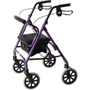 DAYS Lichtgewicht opvouwbare vierwielige rollator, mobiliteitsrollator met gewatteerde zitting, afsluitbare remmen en draagtas, beperkte mobiliteitshulp, voor ouderen of gehandicapten, paars,