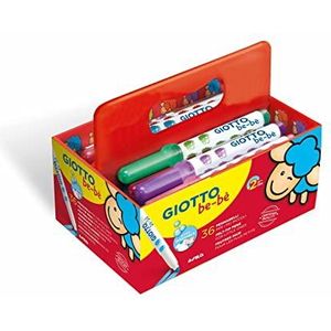 GIOTTO be-bè F461200: viltstiften voor kinderen vanaf 2 jaar - 36 viltstiften - heldere kleuren - niet giftig - oplosbaar in water - op kleur gesorteerd