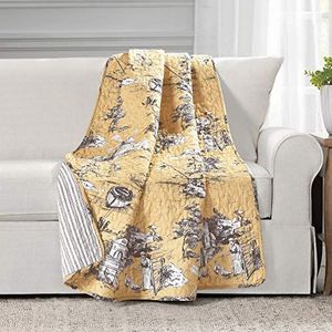 Lush Decor French Country Toile Katoen Omkeerbare Gooi Deken, Geel & Grijs, 60 ""x 50