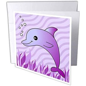 3dRose gc_13812_2 wenskaarten met dolfijn motief, 15 x 15 cm, paarse oceaan, 12 stuks