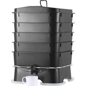 VEVOR Wormcomposteerset met 5 laden, 50 liter, voor binnen en buiten, duurzaam design, voor het recyclen van voedselafval, wormgietstukken, wormthee, vermicultuur en vermicomposting