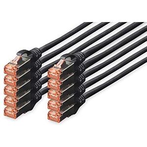 DIGITUS LAN kabel Cat 6 - 0.25m - 10 stuks - RJ45 netwerkkabel - S/FTP afgeschermd - Compatibel met Cat 6A & Cat 7 - Zwart