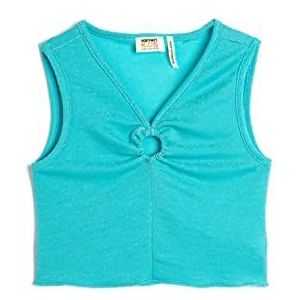 Koton Girls's Crop Top Mouwloos Cut Out Detail V-hals Gleamy T-shirt, Turquoise (681), 6-7 Jaar