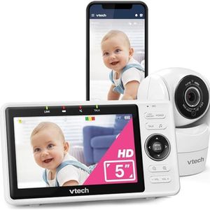 Vtech VM901-1W Wifi-camera, smart babymonitor met 5 inch HD-display, 1080p kantel-/draaicamera en app, 120° Wide Angle View, werkt iOS, Android