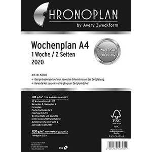 Chronoplan 50700 kalendervulling 2020 (weekplan A4 in kolommen (210 x 297 mm), reserve kalender, ideaal voor gedetailleerde weekplanning, 4-delige perforatie (1 week op 2 pagina's)) wit