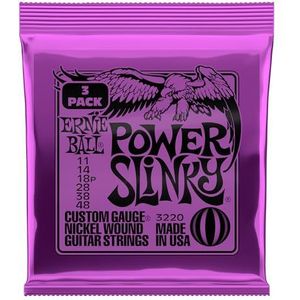 Ernie Ball Power Slinky 3 Pakjes Elektrische Gitaarsnaren, Dikte 11-48