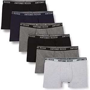 FM London Heren Antonio Rossi Fitted Boxer Hipsters (Pack van 6), Navy/Grijs/Zwart, M