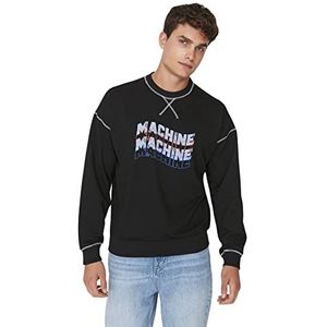 Trendyol Oversize sweatshirt met ronde hals en slogan, Zwart, L