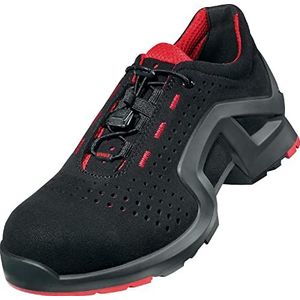 Uvex 1 x tended Support lage schoen, veiligheidsschoenen S1 P SRC, werkschoenen voor dames en heren, zwart/limoen, Zwart/Rood, 44 EU