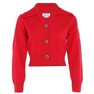 Aleva Gebreide cardigan voor dames met lange mouwen in zachte stijl met polokraag rood maat XL/XXL, rood, XL