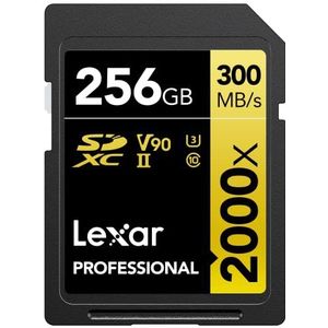 Lexar Professional LSD2000256G-BNNNG 2000x SD Kaart 256GB, SDXC UHS-II Geheugenkaart zonder lezer, tot 300 MB/s Lezen, voor DSLR, videocamera's in bioscoopkwaliteit,256 GB,Zwart en geel