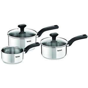 Tefal C972S5 Comfort Max 5-delige pannenset (steelpannen 14/16/18 Koekenpannen 24/28) Geschikt voor inductie, diepe randen, met steelpannen deksel, hoogwaardig RVS roestvrijstaal, energiezuinig koken