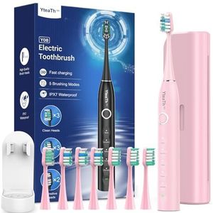 elektrische tandenborstel voor volwassenen en kinderen, sonische tandenborstel met 8 tandenborstelkoppen en 5 modi, 120 dagen batterijduur, elektrische tandenborstel met reisetui en houder