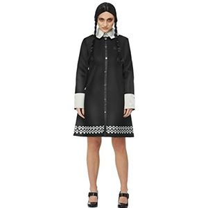Smiffys - 51531 - Officieel gelicentieerd - Addams Family - Volwassen woensdag verkleedkostuum, zwart - maat - klein - UK jurk maat - 8-10