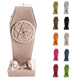 Candellana Coffin met Pentagram kaars | Hoogte: 17 cm | Roségoud | Brandtijd: 35 uur | Halloween | Handgemaakt in de EU
