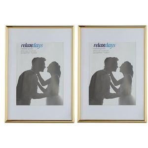 Relaxdays fotolijst A4, set, 2 stuks, passe partout 15x20 cm, glazen plaat, wissellijstjes voor muur, fotokader, goud