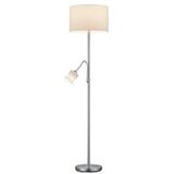 Trio Leuchten Staande lamp Hotel 403900201, metaal nikkel mat, stoffen kap wit, excl. 1x E27 + 1x E14, 60 watt