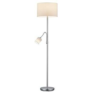 Trio Leuchten Staande lamp Hotel 403900201, metaal nikkel mat, stoffen kap wit, excl. 1x E27 + 1x E14, 60 watt