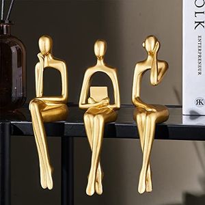 XINXUAN Gouden standbeeld woondecoratie voor woonkamer, plank decor moderne boekenplank decor beeldjes bureau sculptuur tafel decor 3-delig