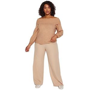 Trendyol Dames rechte lange mouwen ontspannen plus size sweater, bruin, XL Grote maten