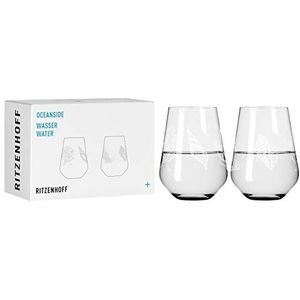 waterglas 400 ml – set van 2 – serie Oceanside nr. 1 – 2 stuks met schelpmotief – Made in Germany, wit