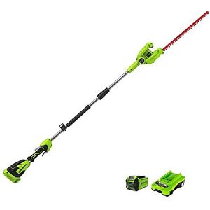 Greenworks telescopische accu heggenschaar G40PHA (Li-Ion 40V 51 cm zwaardlengte 18 mm tandafstand 3200 sneden/min uittrekbare stang tot 250cm met 2Ah accu en oplader)