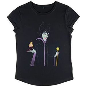 Disney Dames Sleeping Beauty-Minimal Maleficient Organic Roll Sleeve T-Shirt, Zwart, L, zwart, L