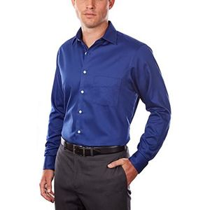 Van Heusen Heren Overhemden Regular Fit Lux Satijn Stretch Solid, Blauw Fluweel, 17.5"" Neck 36""-37"" Sleeve