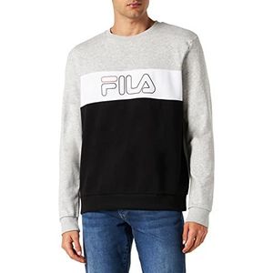 FILA Sweatshirt met logo voor heren, Stanton Blocked Logo, Licht Grijs Melange-zwart-helder wit, XXL