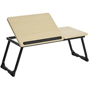 MEUBLE COSY,Laptoptafel in hoogte verstelbaar, Bedtafel Inklapbaar, Tablet, Boek of Ontbijt op Bed, Tablethouder Bureau,65x30x27.5cm,beuken