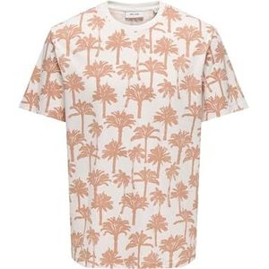 Onskylen Reg Linen Palm Aop Ss Tee, Egret, L