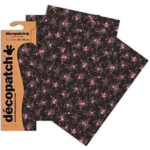 Decopatch Papier No. 565 (roze zwart strooibloemjes, 395 x 298 mm) 3-pack