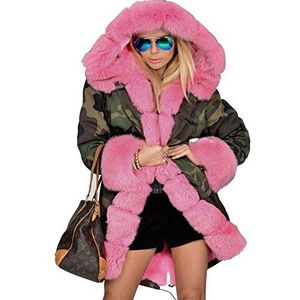 Roiii Damesparka met capuchon, dikke winterjas, lange gebreide jas, oversized 36-44, 7005 roze, S