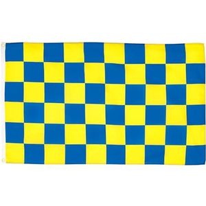 Blauw en geel geruite vlag 90x60cm - Geruite vlag 60 x 90 cm - Vlaggen - AZ VLAG