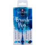 Ecoline Brush Pen Set van 5 - Blauw | Penseelstiften met Aquarelverf voor Bullet Journal, Handlettering, Kleurboeken & Tekenen