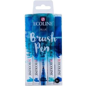 Ecoline Brush Pen Set van 5 - Blauw | Penseelstiften met Aquarelverf voor Bullet Journal, Handlettering, Kleurboeken & Tekenen