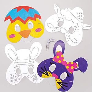 Baker Ross AT455 Pasen maskers knutselset voor kinderen om in te kleuren (8 stuks) creatieve sets om te knutselen en te decoreren in de lente