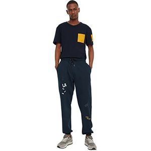 Trendyol Mannelijke normale taille elastische manchet joggingbroek, marineblauw, M