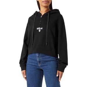 Replay Dames Cropped capuchontrui Pure Logo collectie, 098 Black, M