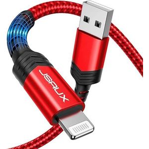 JSAUX USB naar Lightninng-kabel 1,8 Meter, [Apple MFi-gecertificeerd] Snel Opladen iPhone-kabel, Versterkte Lightning Cable compatibel met iPhone 11 Pro Max/XR/XS Max/X/8/8Plus/7/7 Plus/6S Plus (Red)