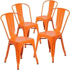 Flash Furniture Stapelstoel van metaal, zwart modern 4 Pack oranje