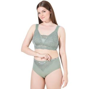 Ulla Popken dames grote maten plus size midislip, kant, microvezel, groen (salie), 42-44