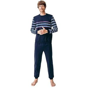 Damart Thermolactyl fleece pyjama, lange mouwen, Marineblauw gestreept, S