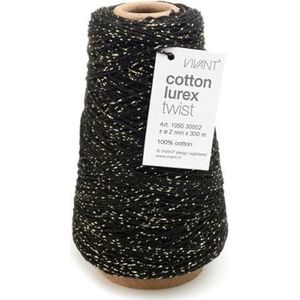 Vivant Kordel Katoen Lurex Twist Cord 300mx2mm. Baumwolle mit Lurex-Akzenten Bastelschnur Decoratie DIY Kunstgewerbe und Deko Ideaal Zum Handarbeiten, Geschenke Verpacken an Weihnachten Gold