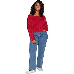 Trendyol FeMan Regular fit Basic Carmen kraag breigoed plus size trui, bordeauxrood, 3XL, Bordeaux, 3XL grote maten