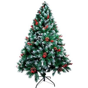 Natuurlijke groene kerstboom met sneeuw en rode bessen, met sneeuw bedekte kerstboom, optionele kerstverlichting, kerstboomdecoratie naar uw smaak, Chistmas Tree