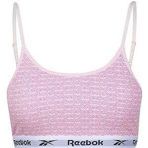 Reebok Dames crop top met roze merkprint, comfortabel ondergoed met zachte microvezel onderband trainingsbeha, Porselein Roze/Laser Roze Print, S