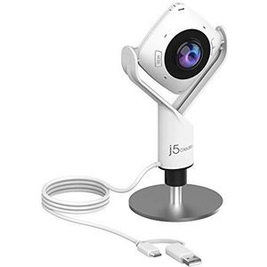 j5create 360 graden allround vergadering webcam - 1080P HD-videoconferentiecamera met hifi-microfoon, USB-C | voor videoconferenties, online lessen en samenwerking (JVCU360)