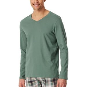 Schiesser Herenslaapshirt met lange mouwen en V-hals, organisch katoenmix + Relax pyjama-top, Groen_182043, 50